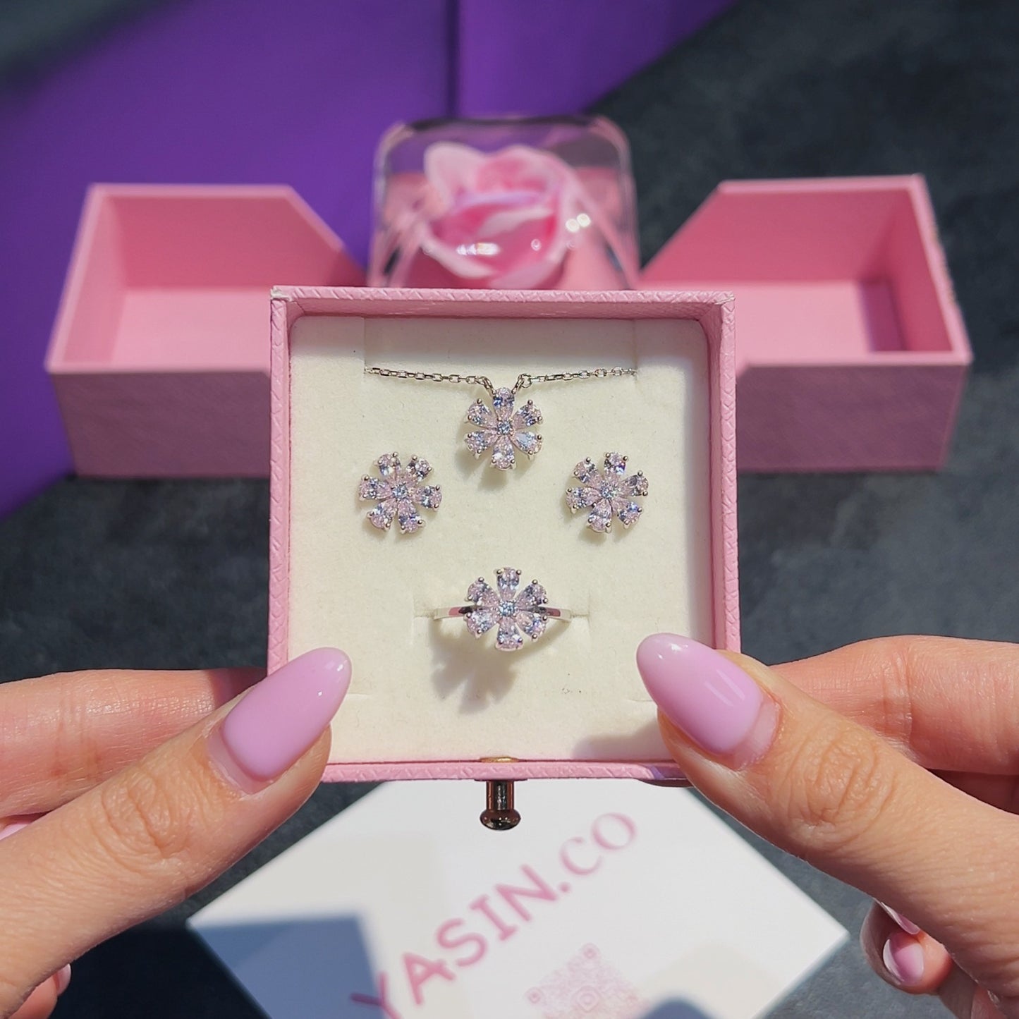 Pink Stone Silver Jewelry Set - S Splash of Color and Elegance 🩷