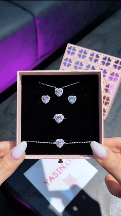 "Everlasting Love" Silver 925 Jewelry Set with Heart-Shaped Zircon A5 Stones